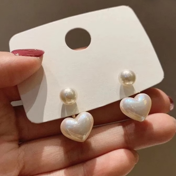 NEW Pearl Heart Earrings - Picture 3 of 11